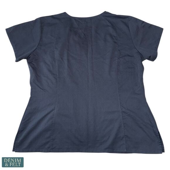 Grey’s Anatomy Active Navy Scrub Top Leopard Trim Soft Stretch Workwear XL - Picture 2 of 7